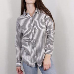 *Japana White and Grey Striped Button Up